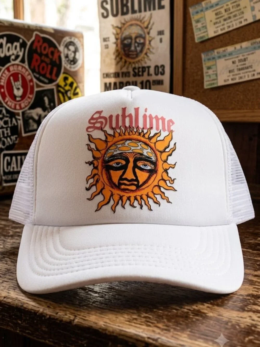 Retro Sublime Band Sun Logo Printed White Foam Trucker Hat Snapback Cap Ska Punk
